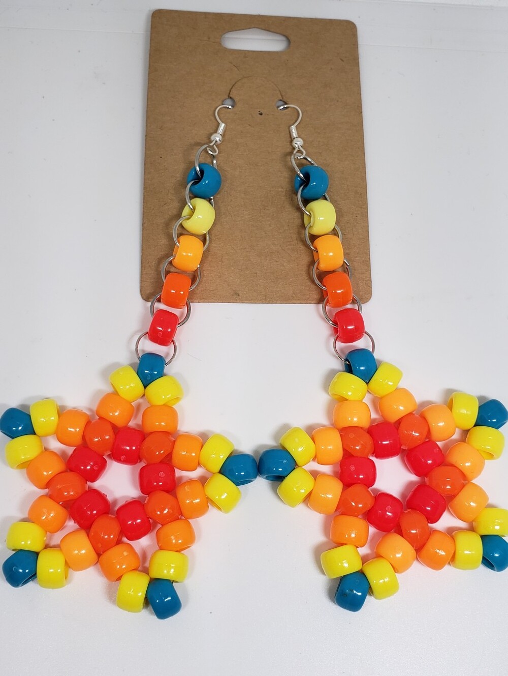 Handmade Retro 70s Hippie Dangle Kandi Star Earrings